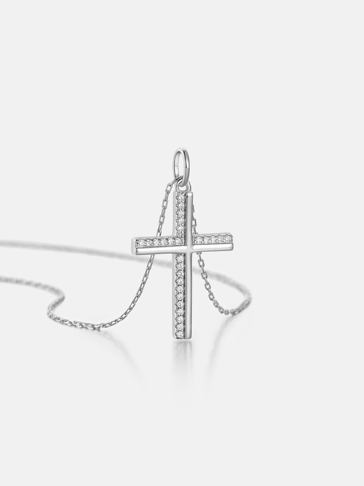 Solid Gold Semi Diamond Cross Pendant