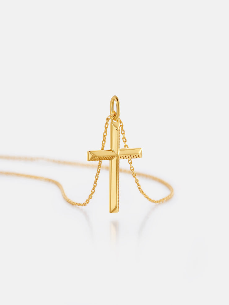 Solid Gold Striped Crucifix Pendant