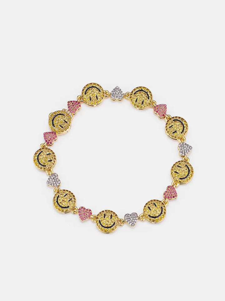 10mm Multi Gem White Moissanite Smile & Heart Chain Or Bracelet
