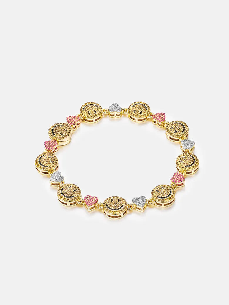 10mm Multi Gem White Moissanite Smile & Heart Chain Or Bracelet