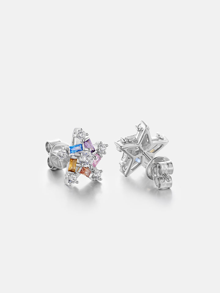 Baguette Gem Moissanite Star Cluster Earrings
