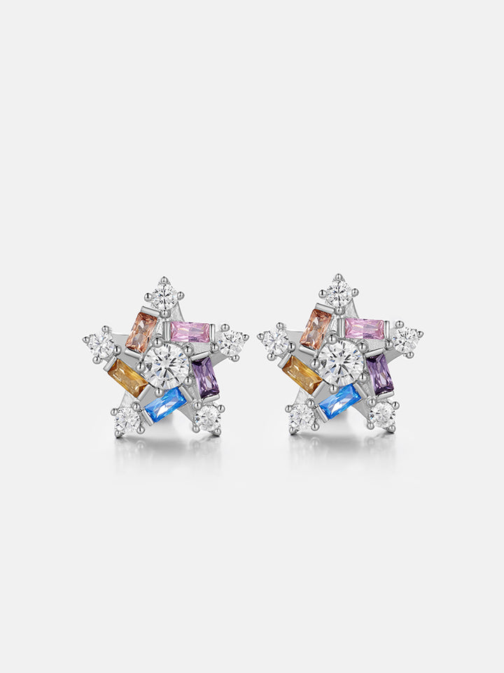 Baguette Gem Moissanite Star Cluster Earrings