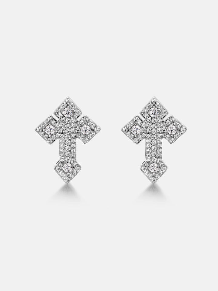 Moissanite Crucifix Cluster Stud Earrings