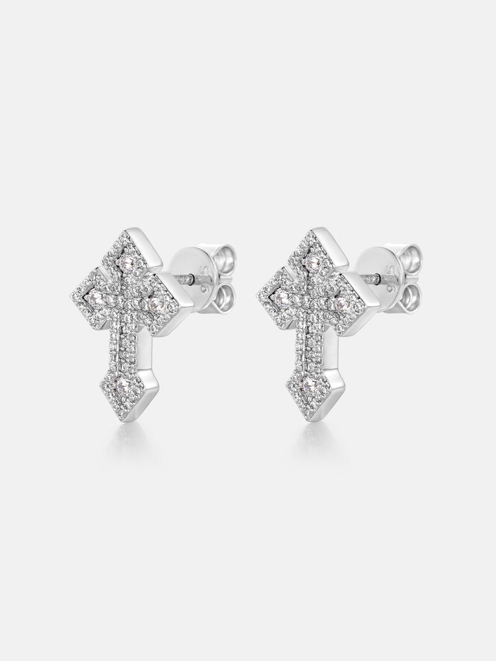 Moissanite Crucifix Cluster Stud Earrings