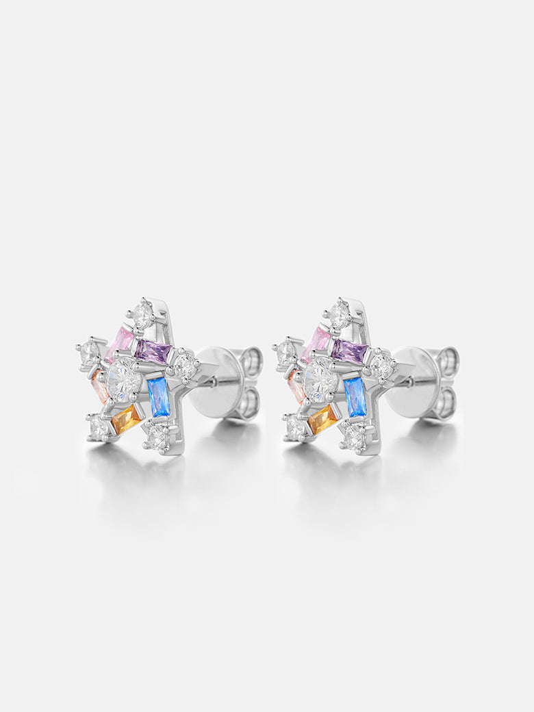 Baguette Gem Moissanite Star Cluster Earrings