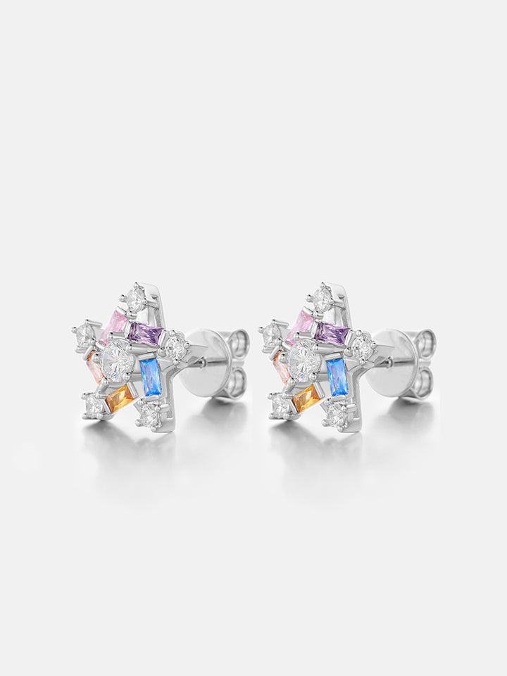 Baguette Gem Moissanite Star Cluster Earrings