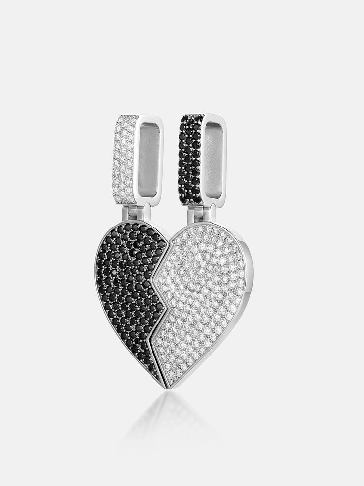 White & Black Moissanite Broken Heart Pendant