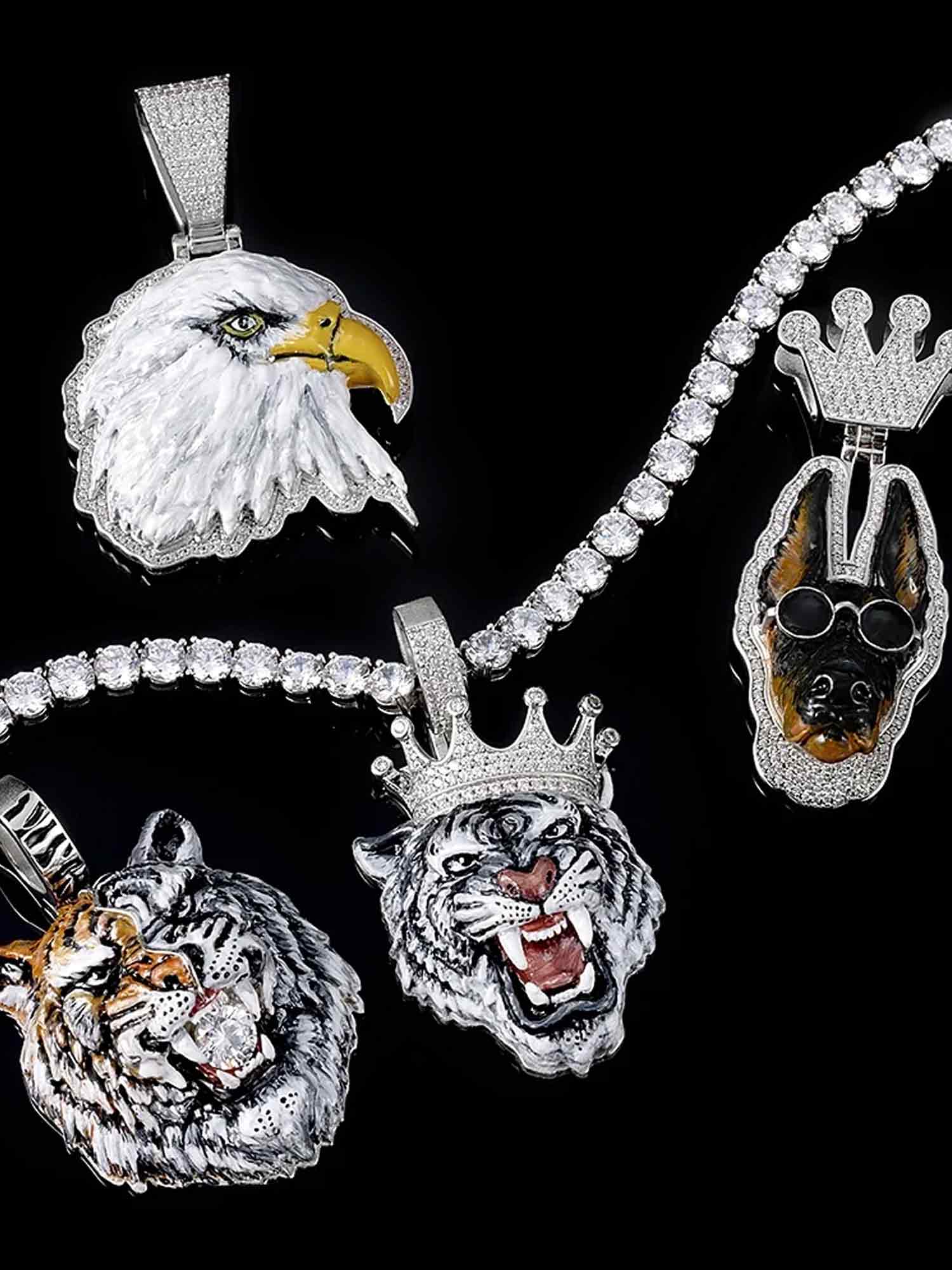 Moissanite Enamel Crown Tiger Pendant