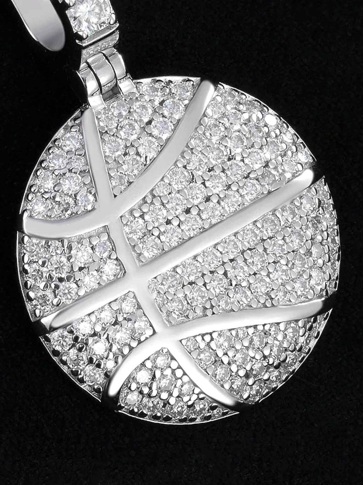 925 Sterling Silver Moissanite Basketball Pendant 1.2ct