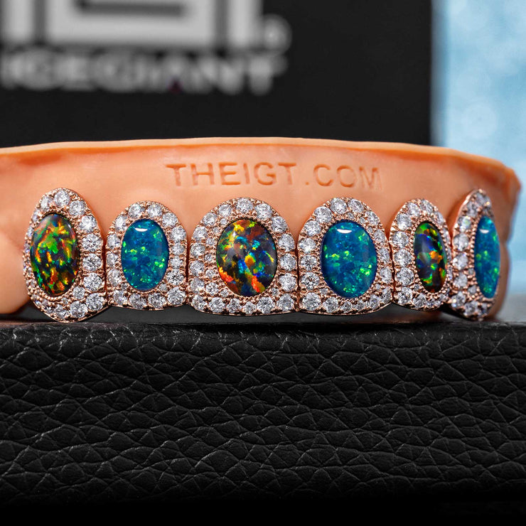 PAVE SETTING DIAMOND GRILLZ WHITE & PINK OPAL