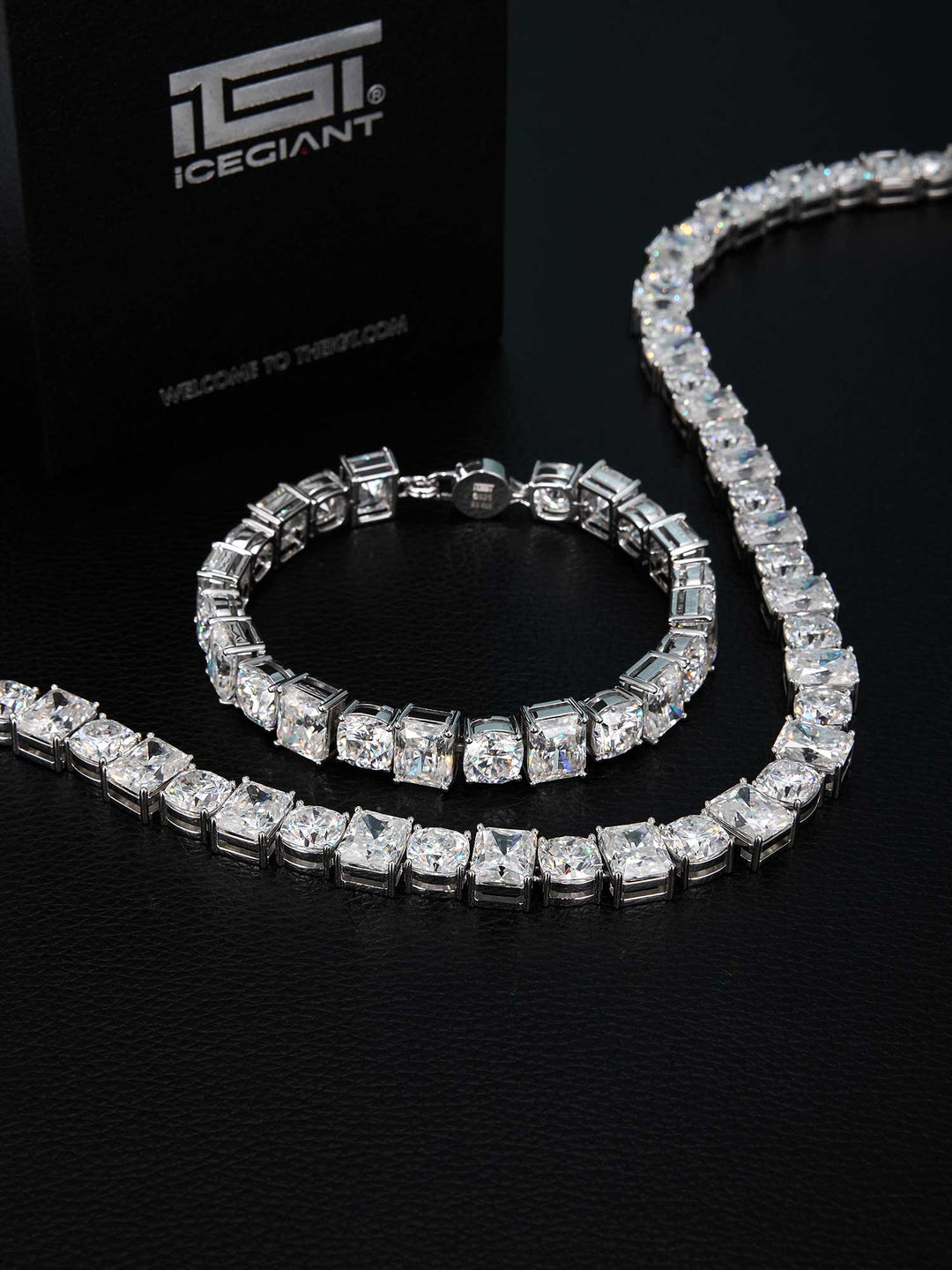 11MM Round & Baguette Moissanite Tennis Bracelet Or Chain