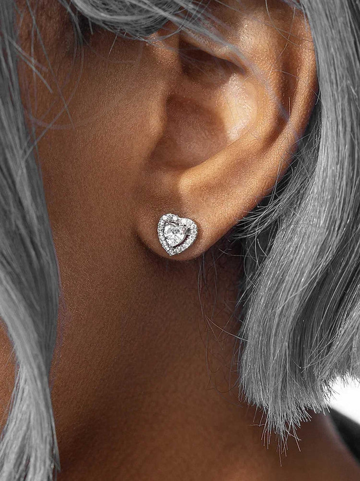 S925 Moissanite Heart Shaped Halo Earrings