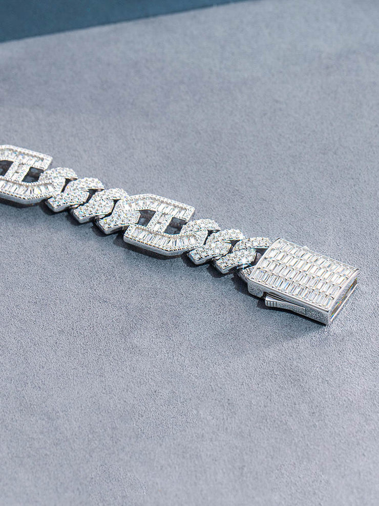 Made to Order 15mm S925 Moissanite Prong Baguette Cuban Chain or Bracelet