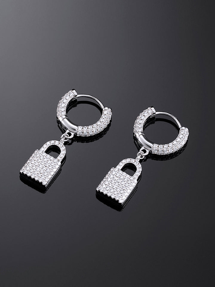 925 Sterling Silver Iced Lock Earrings