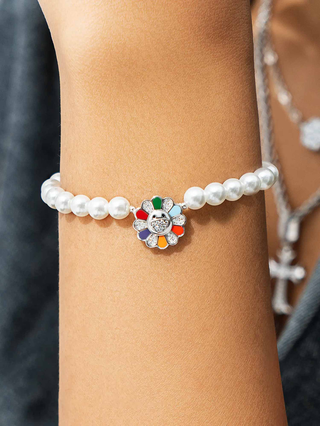 925 Sterling Silver Moissanite Sunflower Pearl Bracelet