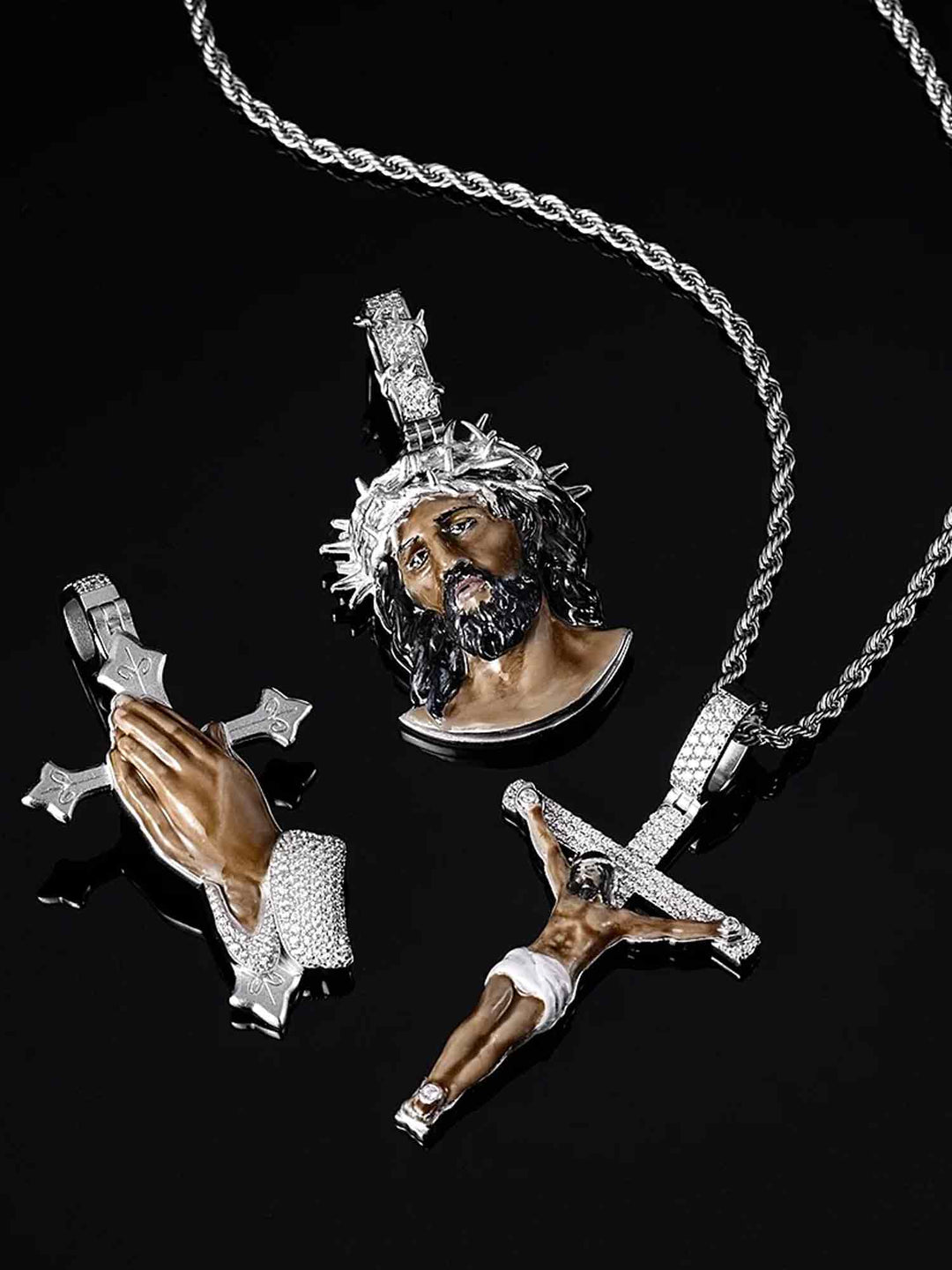 Moissanite Enamel Jesus Cross Pendants