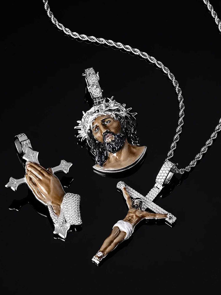 Moissanite Enamel Jesus Cross Pendants