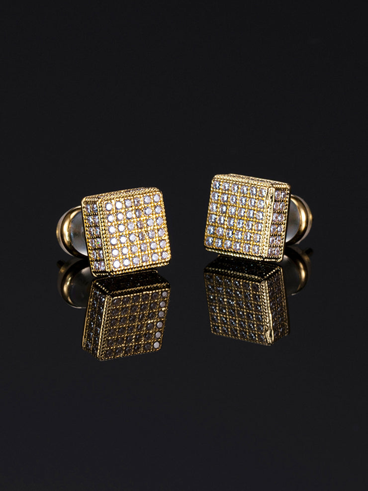 Pack White / Yellow Gold  Pave Square Earrings