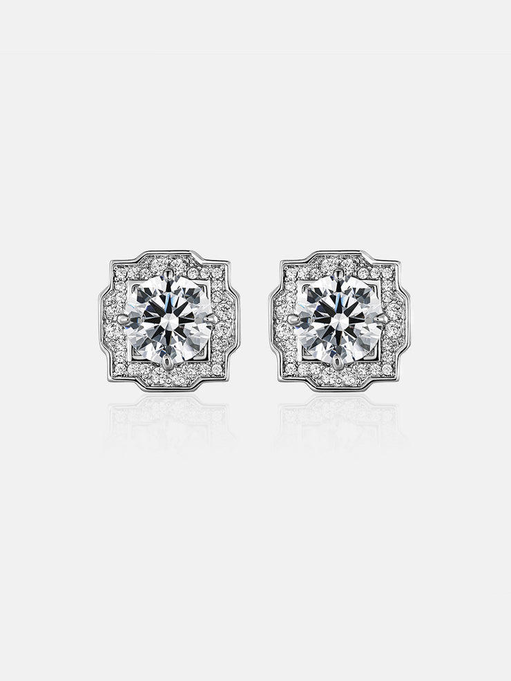 Round Cut Moissanite Polygon Earrings