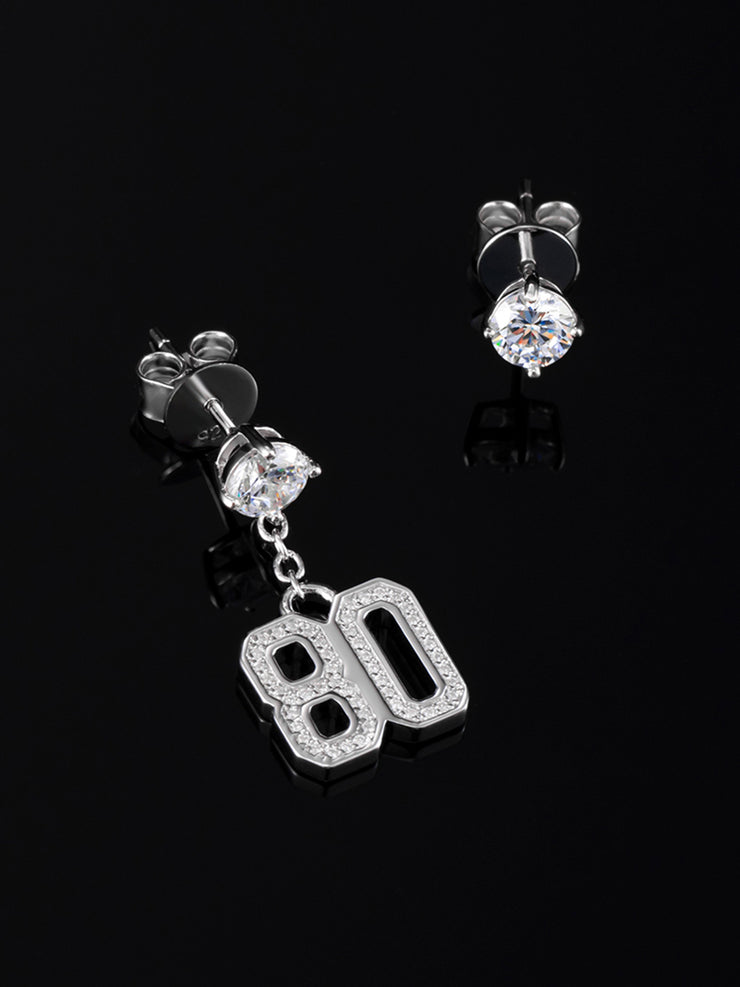 Moissanite Number Stud Dangle Earrings