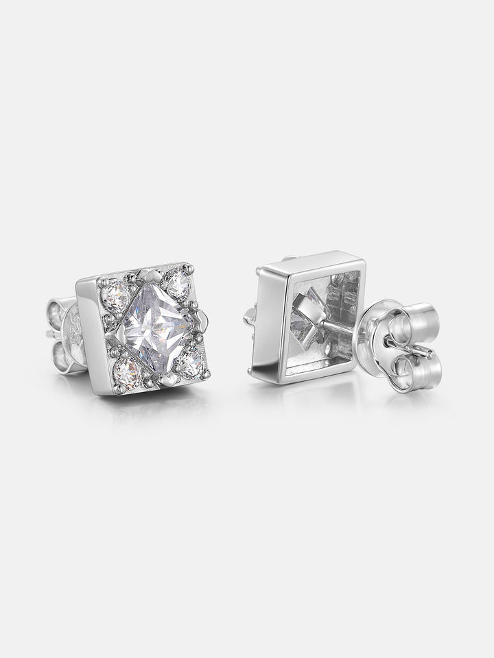 Square Shape Round Moissanite Cluster Earrings