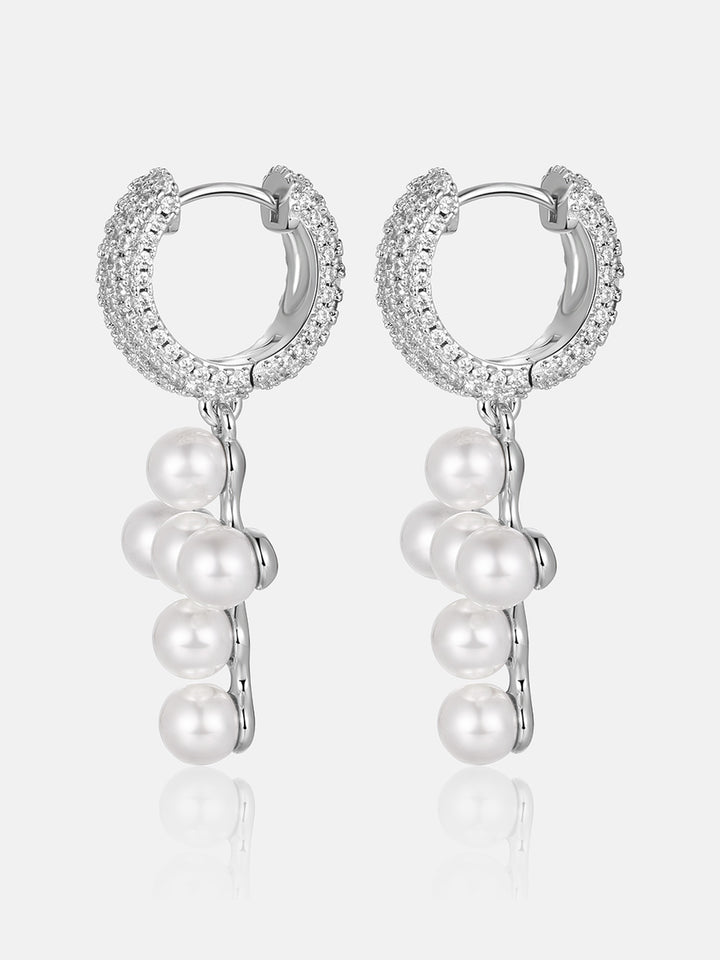 Moissanite Pearl Cross Hoop Earrings