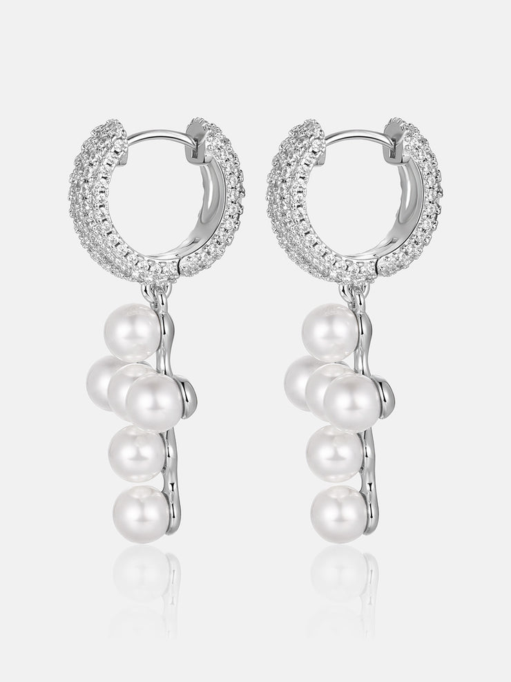 Moissanite Pearl Cross Hoop Earrings