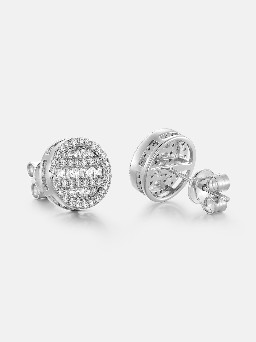 Triple Rows Baguette & Round Moissanite Stud Earrings