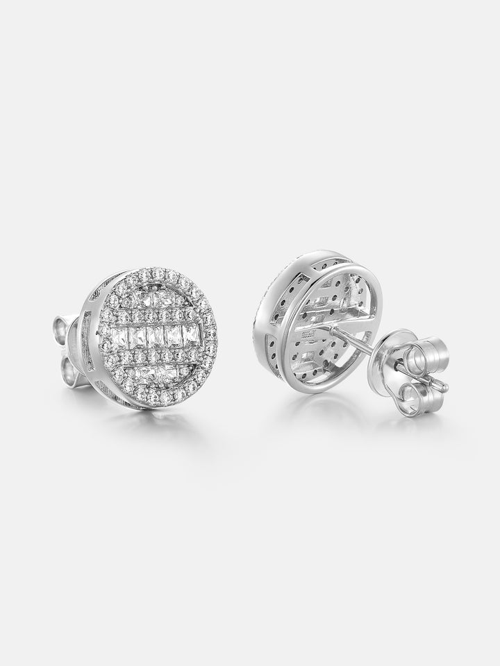 Triple Rows Baguette & Round Moissanite Stud Earrings