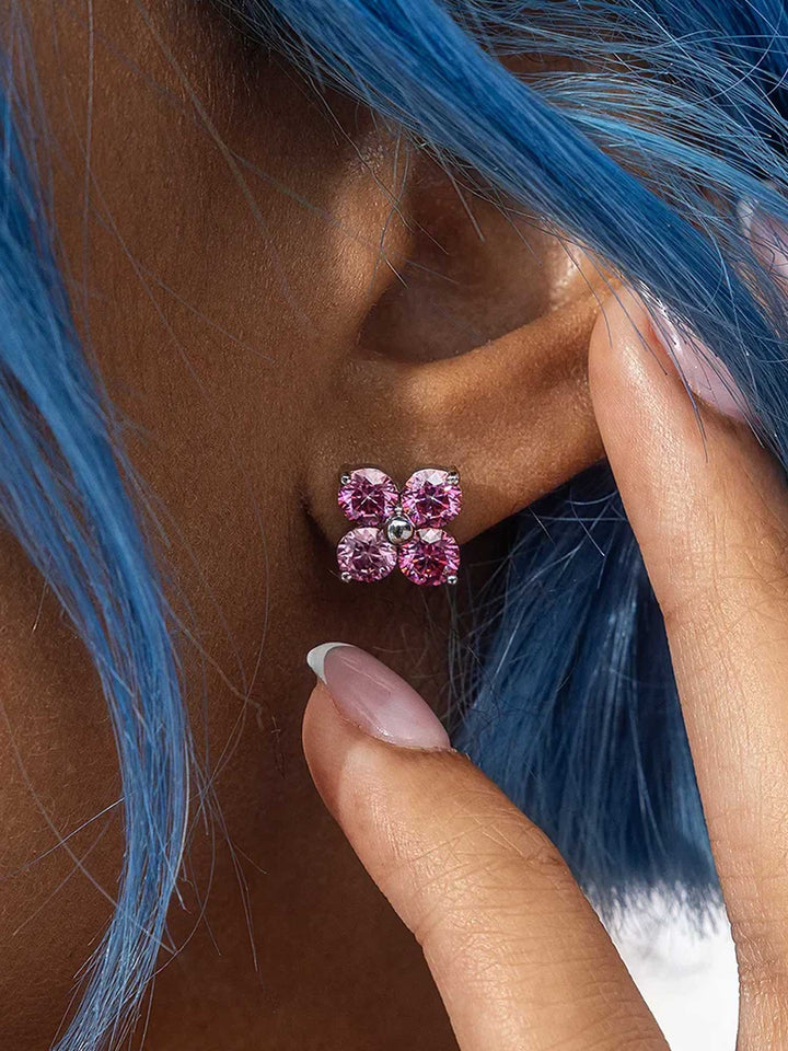 S925 Floral Pink Moissanite Earrings