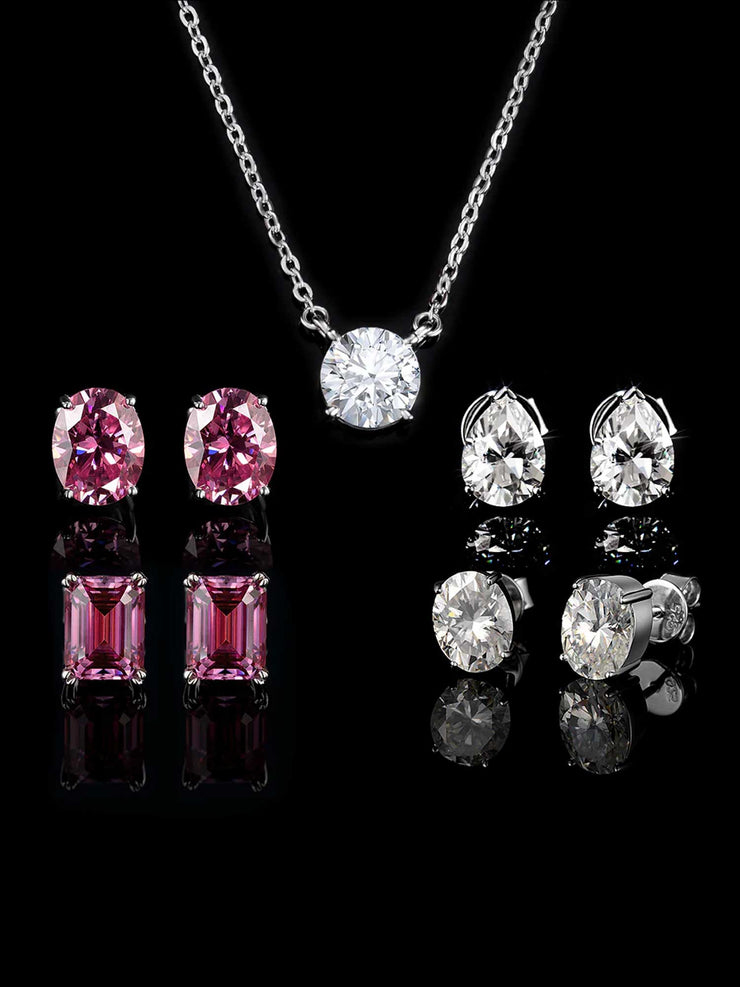 2ct Solitaire Chain+Any Pair Of 4ct Moissanite Earrings Set[2PCS/SET]