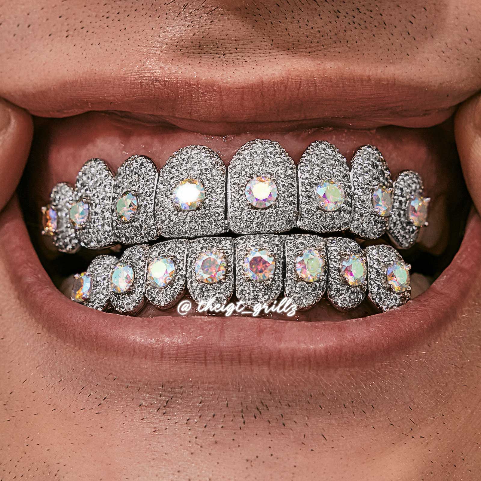 Rainbow Moissanite Honeycomb Setting Grillz