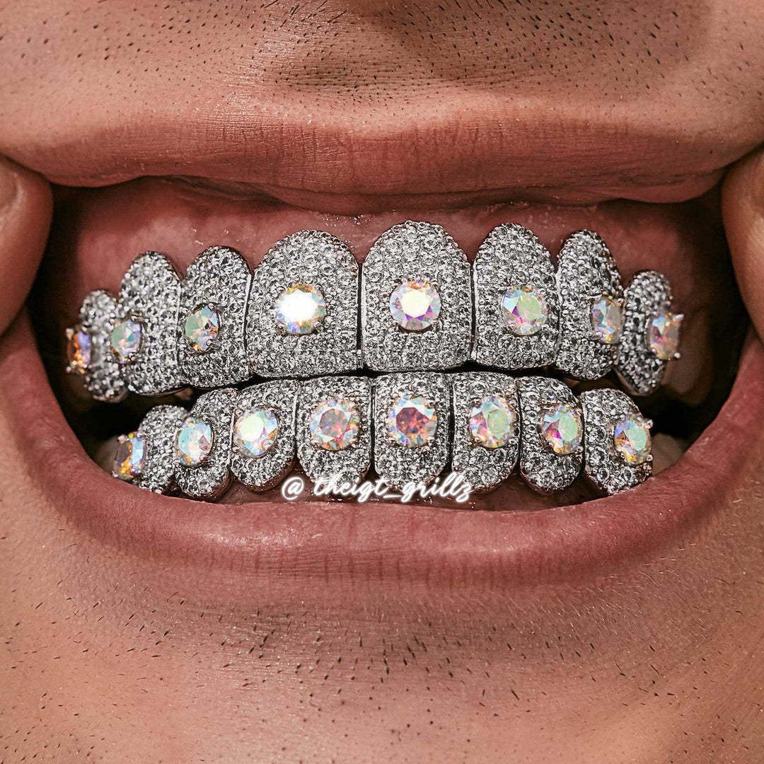 Rainbow Moissanite Honeycomb Setting Grillz
