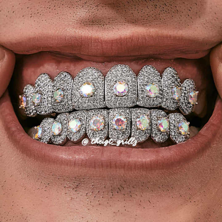 Rainbow Moissanite Honeycomb Setting Grillz
