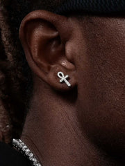 Micro Ankh Moissanite Stud Earring