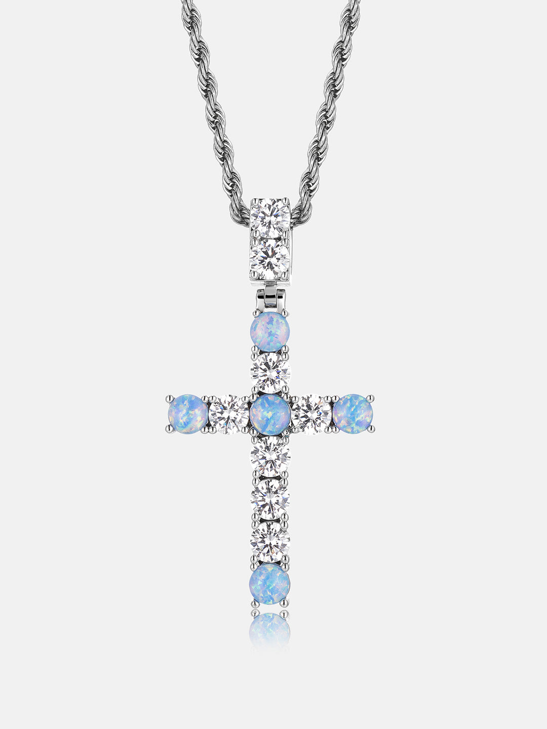 6mm Blue Opal & Moissanite Cross Pendant