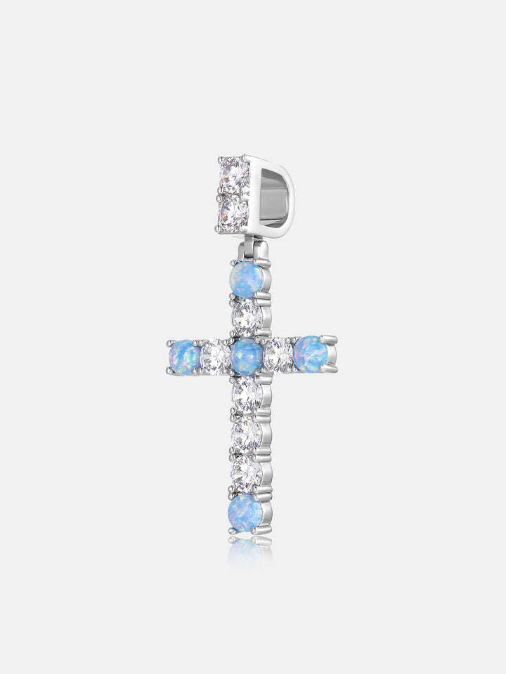 6mm Blue Opal & Moissanite Cross Pendant