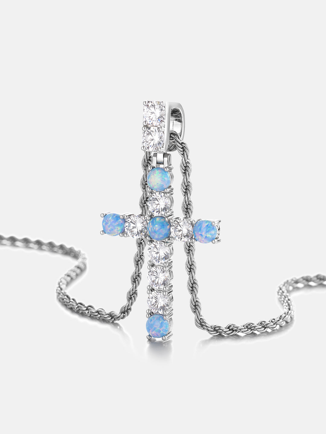 6mm Blue Opal & Moissanite Cross Pendant