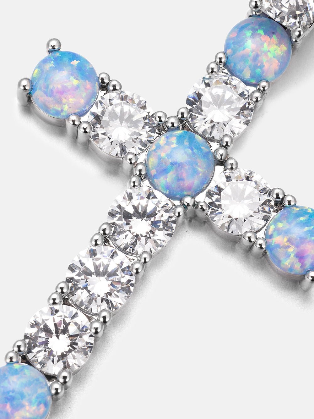 6mm Blue Opal & Moissanite Cross Pendant