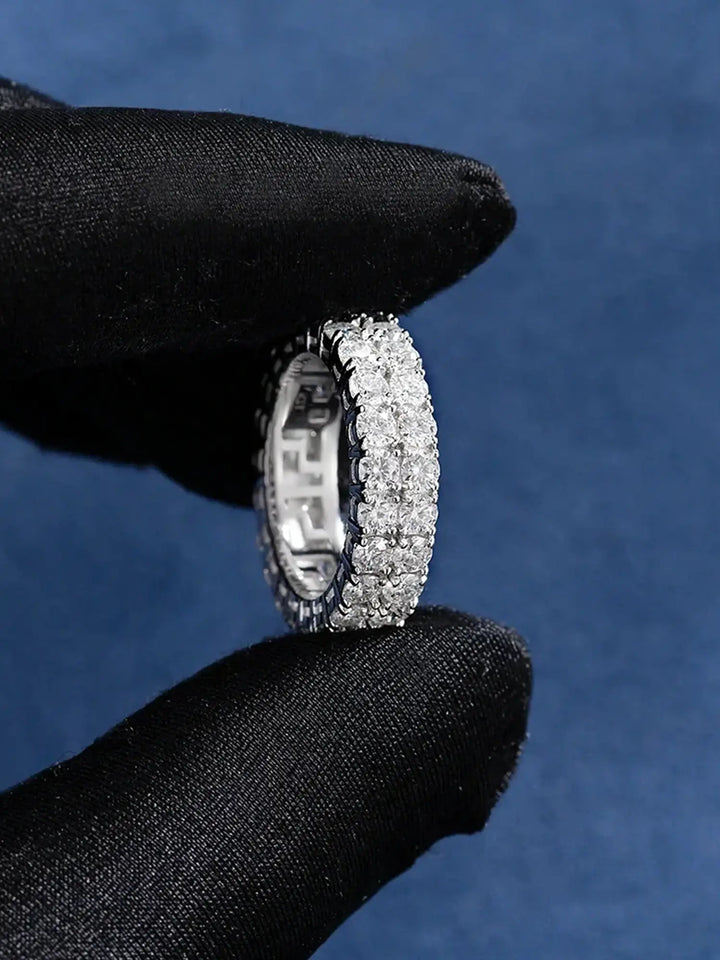 S925 6mm Moissanite Two Row Iced Ring