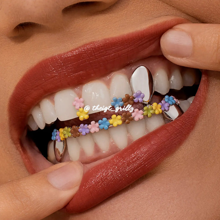 Colorful Floral Enamel Fang Grillz