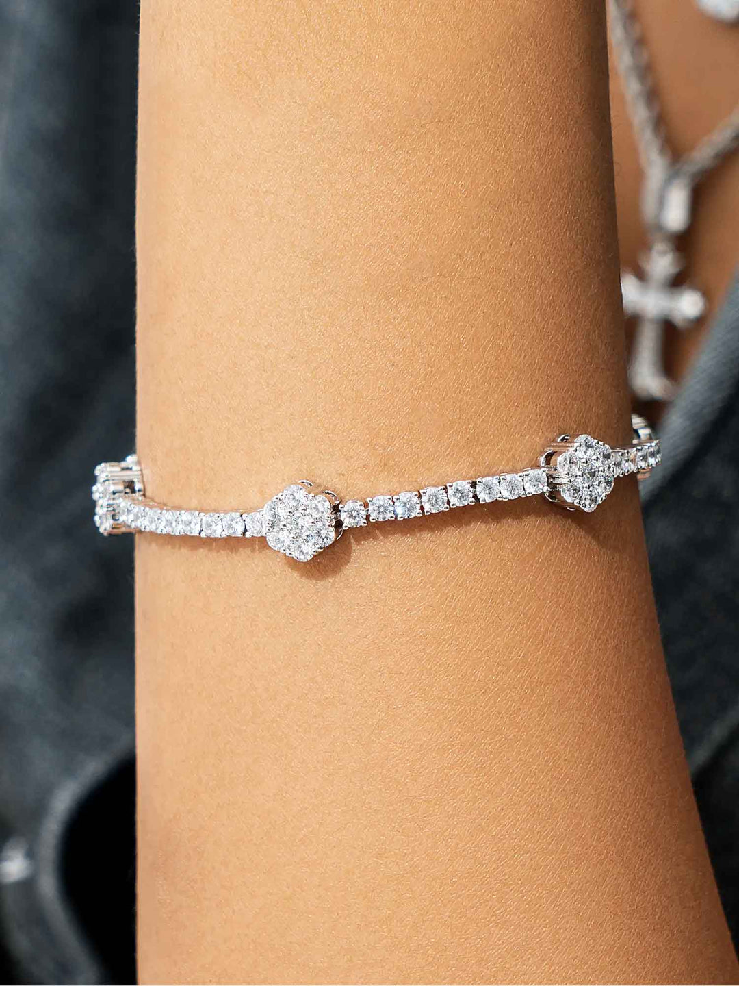 925 Sterling Silver Moissanite Cluster Hexagon Tennis Bracelet