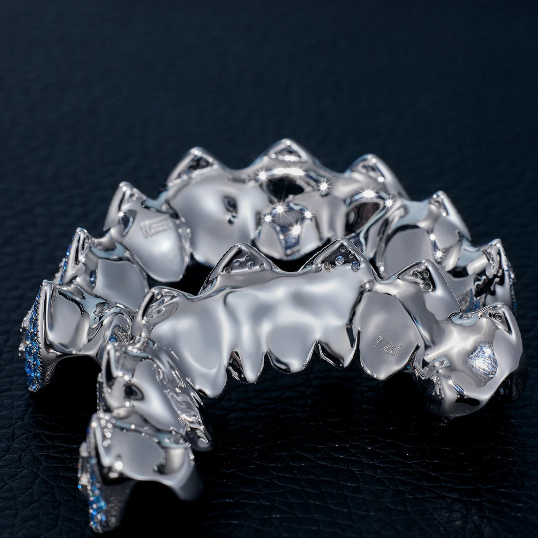 Pave Setting Number Diamond Grillz Blue Topaz