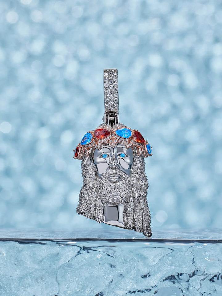 Silver Color Gem Crown Jesus Pendant