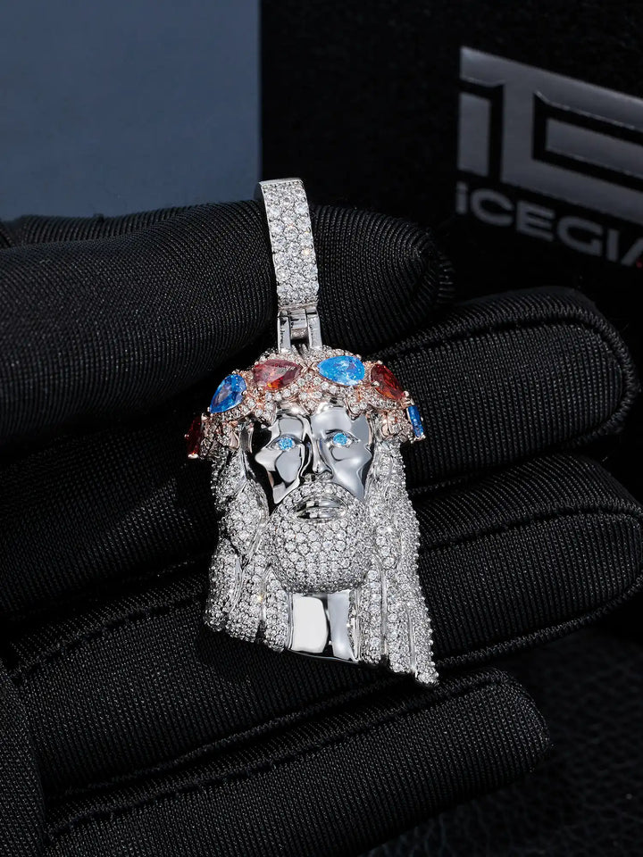 Silver Color Gem Crown Jesus Pendant