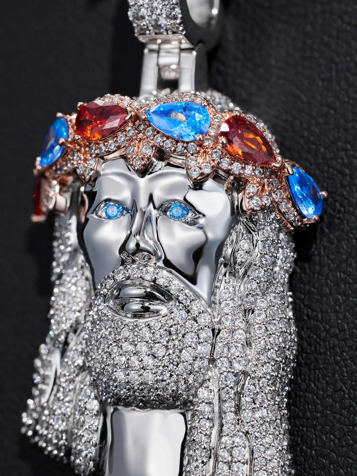 Silver Color Gem Crown Jesus Pendant