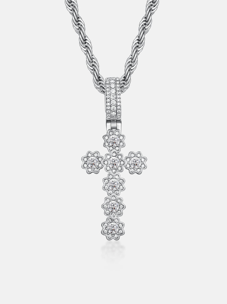 Moissanite Flower Shape Cross Pendant