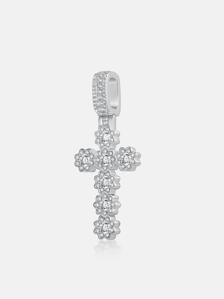 Moissanite Flower Shape Cross Pendant