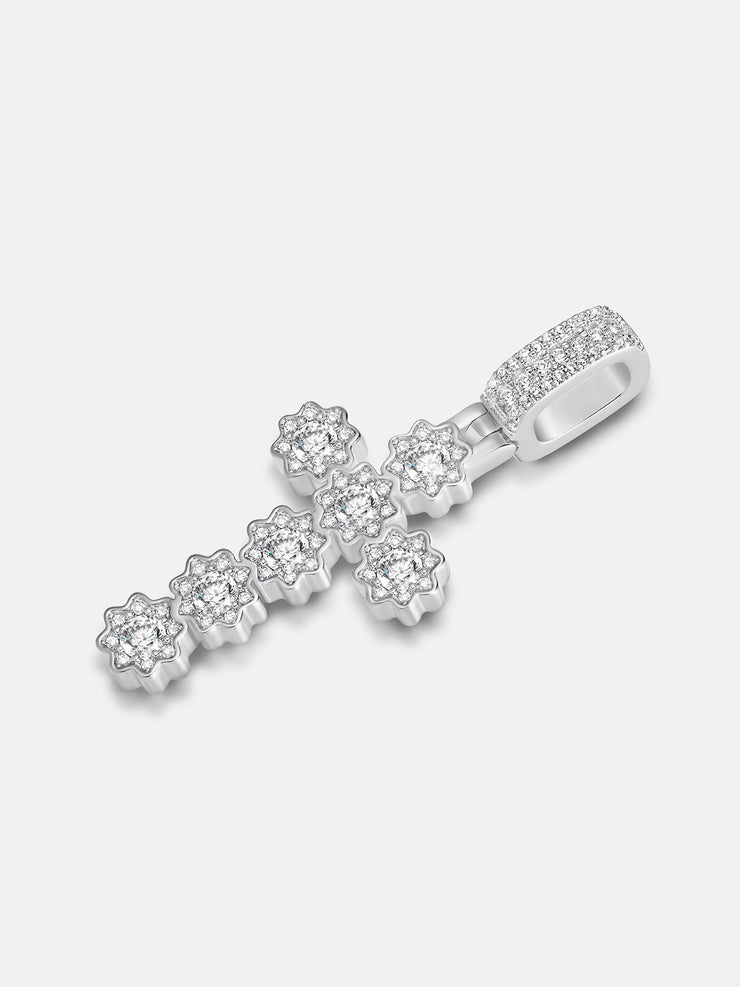 Moissanite Flower Shape Cross Pendant