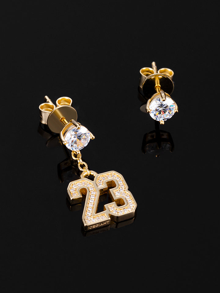 925 Sterling Silver Number Stud Dangle Asymmetric Earrings